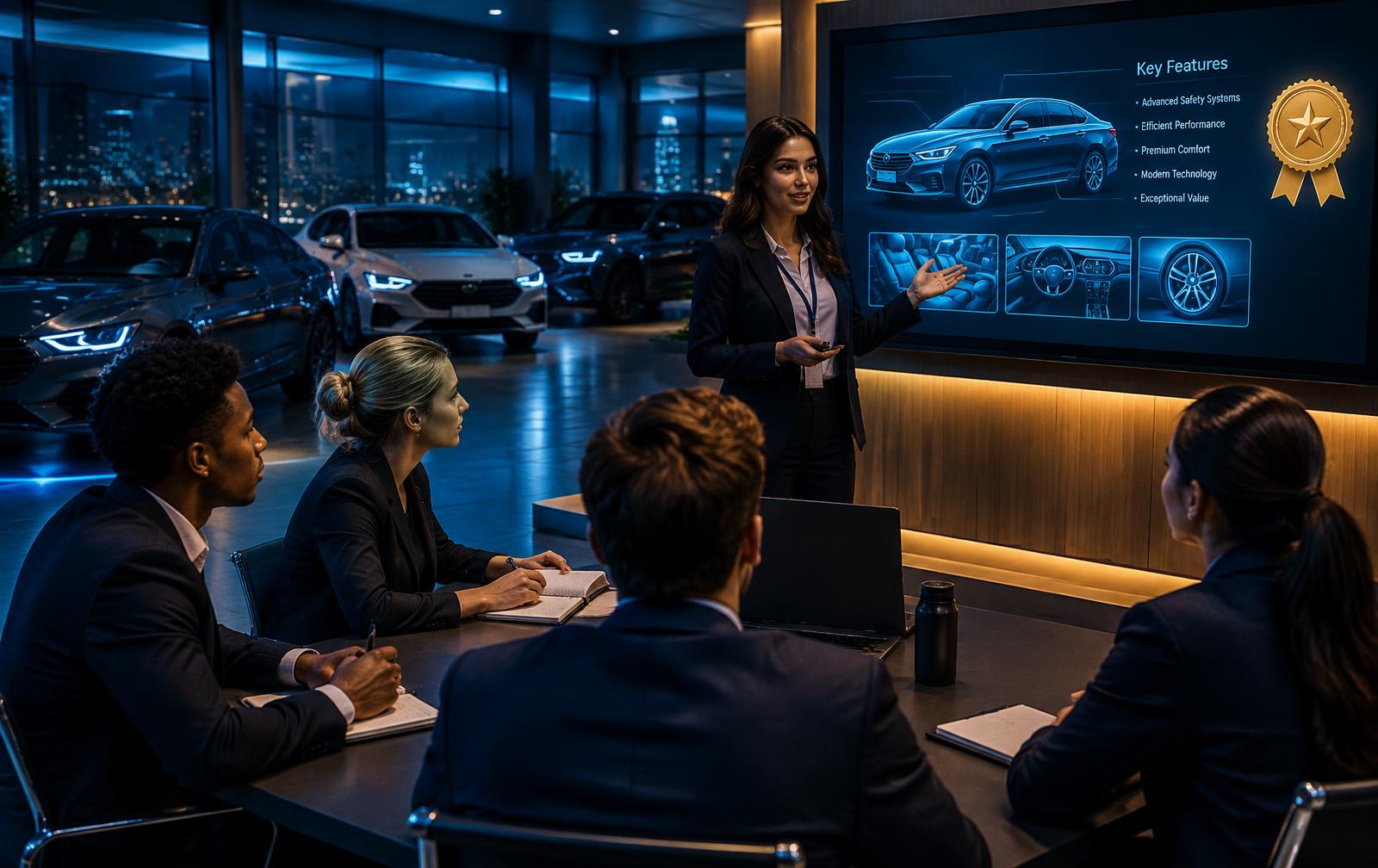 A DealerIQ Academy training session in a dealership showroom